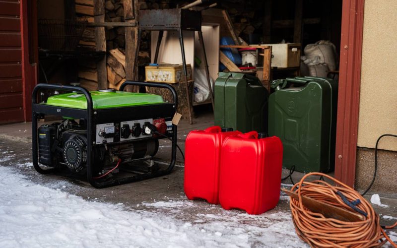 Gasoline portable generator with canisters. Mobile backup standby generator.