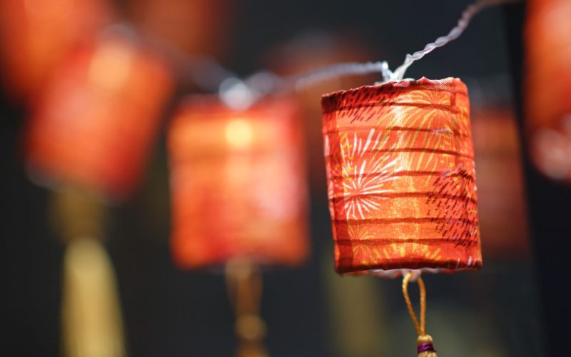 Red lantern hanging at home, decoration for lunar new year